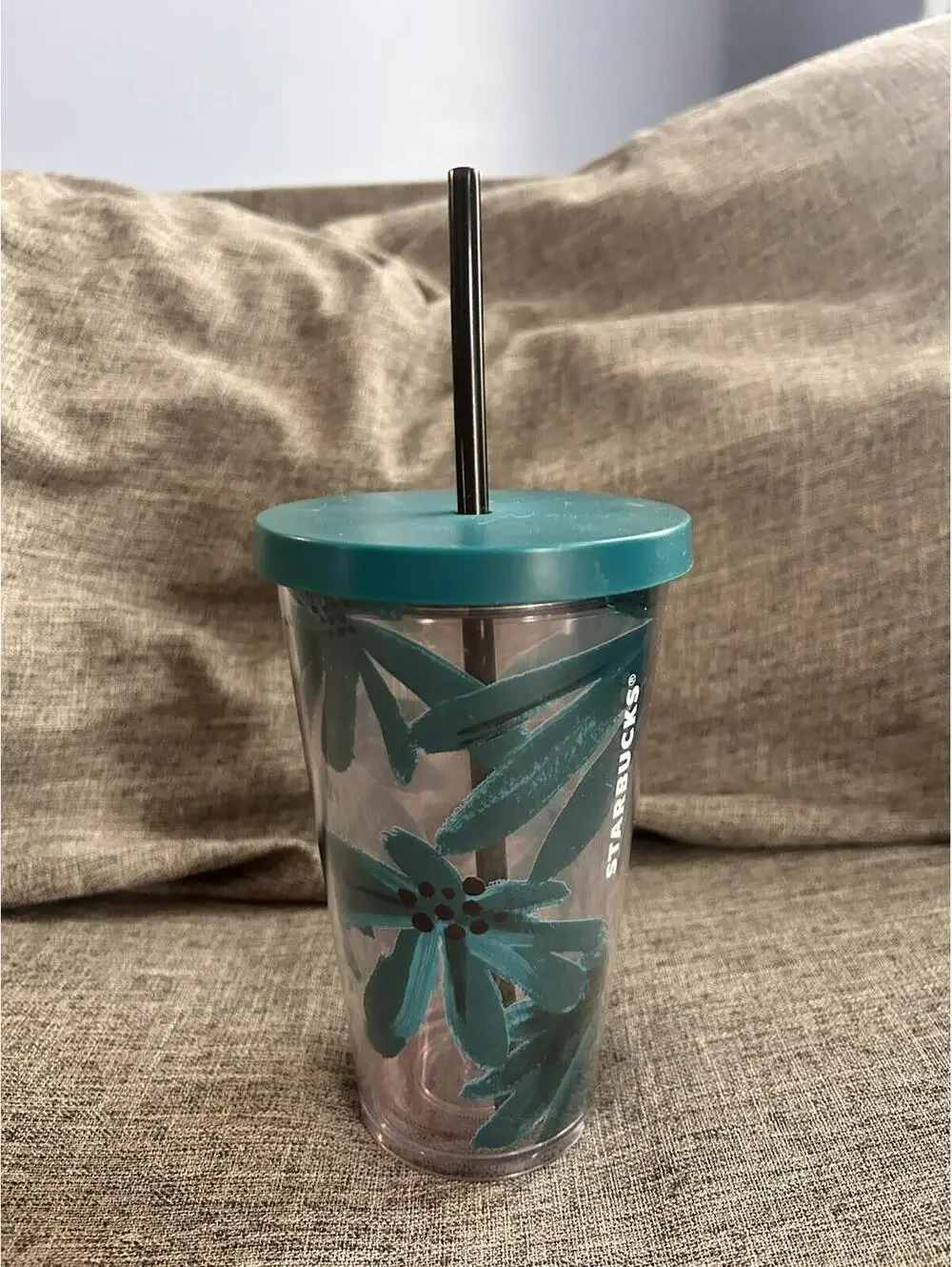 Starbucks Blue Palm Chamomile Flower 16oz Grande Cold Cup Acrylic Tumbler